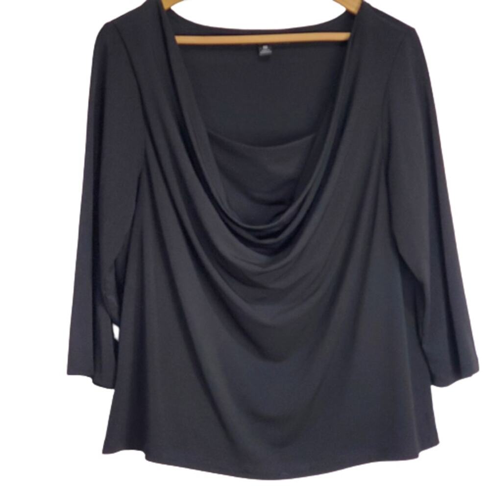Briggs New York Black Paneled Drape Front 3/4 Sleeve Top Career 1X